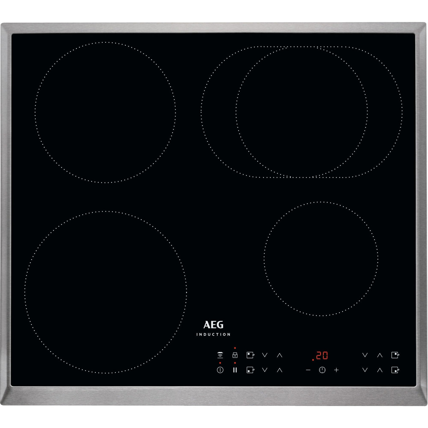 AEG IKS6431AXB Induktionskochfeld autark 60cm, 4 Zonen mit 4x Power-Funktion für schnelles Kochen, 7350 W, 14 Stufen, Edelstahlrahmen, Timer, Touch-Bedienung je Zone, kompatibel mit Haubenautomatik