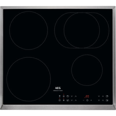 AEG IKS6431AXB Induktionskochfeld autark 60cm, 4 Zonen mit 4x Power-Funktion für schnelles Kochen, 7350 W, 14 Stufen, Edelstahlrahmen, Timer, Touch-Bedienung je Zone, kompatibel mit Haubenautomatik