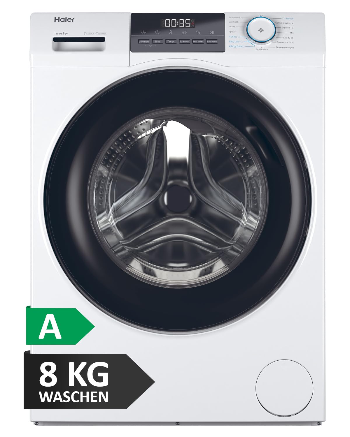 Haier Frontlader Waschmaschine 8kg I I-PRO SERIE 1 HW80-BP14929 I Washing Machine mit A-Effizienz, 1.400 U/Min. & sparsamem Inverter-Motor I Inkl. Refresh- sowie Expressprogramm und Mengenautomatik