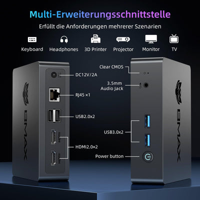 BMAX Mini PC W-11 N5095 (bis zu 2,9 GHz) 8GB LPDDR4 256GB SSD,Micro PC,2,5-Zoll-SSD/Gigabit Ethernet/WiFi-5/ BT5.0/ Dual HDMI/ 4K@60Hz UHD Dual Display Mini Computer Büro/Schule Mini Desktop Pc