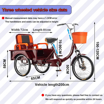 GJYDPU 20 Zoll lastenfahrrad, Dreirad für Erwachsene, 200 kg Belastbarkeit, Senioren Fahrrad mit kindertransport, verstellbare Sitzhöhe, 3-Rad-Cruiser-Fahrrad, für Einkaufen, Picknicks