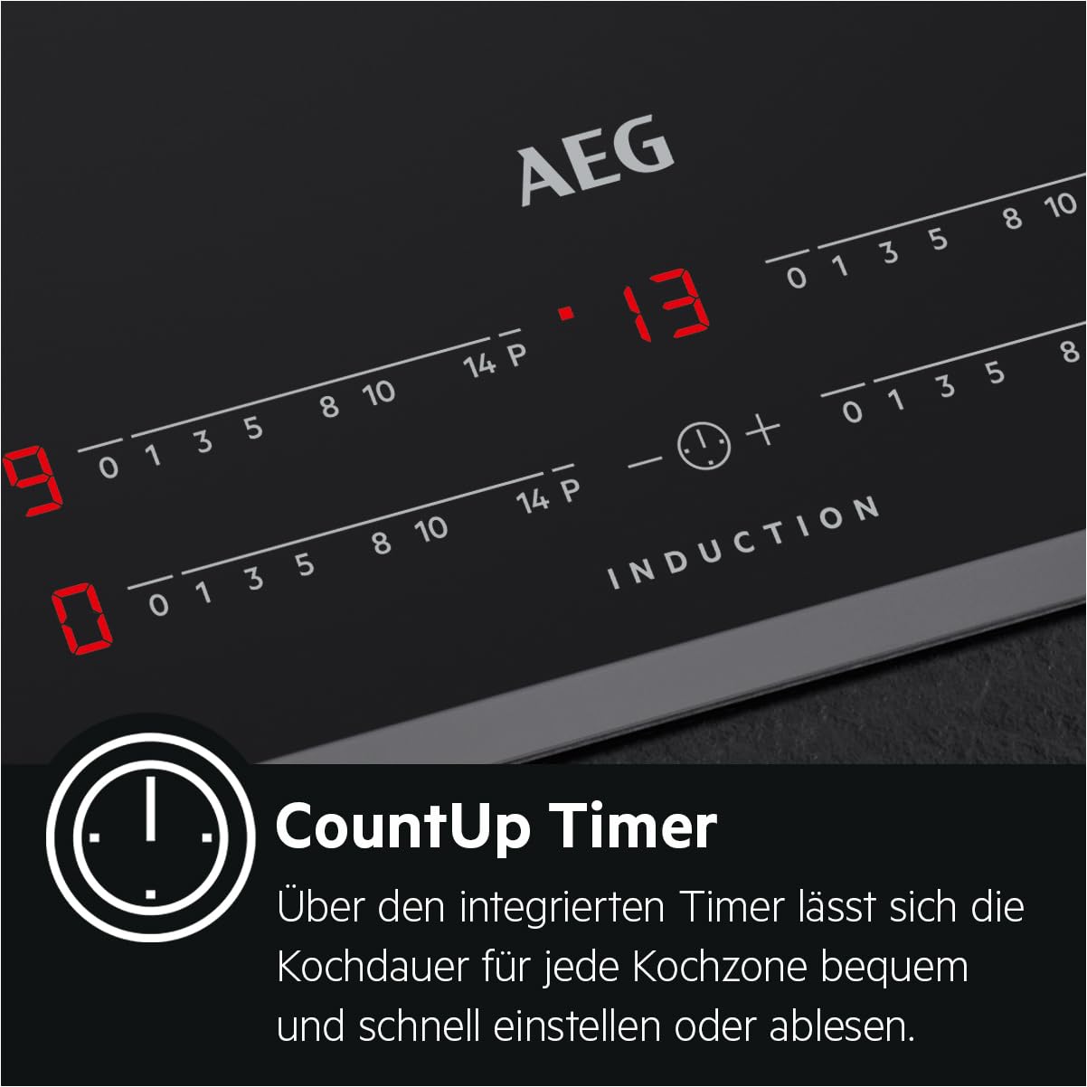 AEG IKS6431AXB Induktionskochfeld autark 60cm, 4 Zonen mit 4x Power-Funktion für schnelles Kochen, 7350 W, 14 Stufen, Edelstahlrahmen, Timer, Touch-Bedienung je Zone, kompatibel mit Haubenautomatik