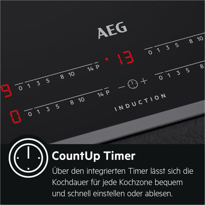 AEG IKS6431AXB Induktionskochfeld autark 60cm, 4 Zonen mit 4x Power-Funktion für schnelles Kochen, 7350 W, 14 Stufen, Edelstahlrahmen, Timer, Touch-Bedienung je Zone, kompatibel mit Haubenautomatik