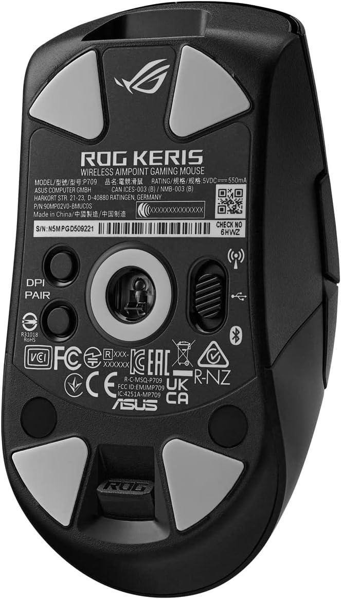 ASUS ROG Keris Wireless AimPoint RGB Gaming Maus (optischer ROG AimPoint-Sensor, 36.000 DPI, ROG Micro Switches, 2,4 GHz RF, Bluetooth, USB, 5X programmierbare Tasten, schwarz)