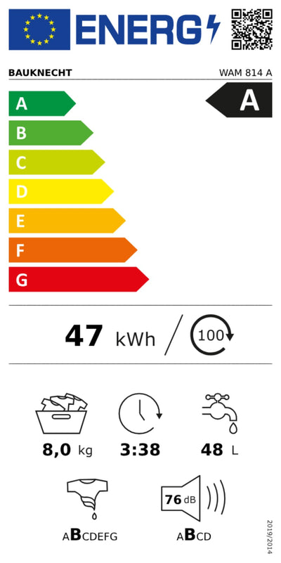 Bauknecht WAM 814 A Waschmaschine Frontlader/8kg/Energieeffizienzklasse A/Kurz 45/Anti-Allergie-Programm/Wolleprogramm/Kurz 30/Startzeitvorwahl/AutoClean/Flecken 40°