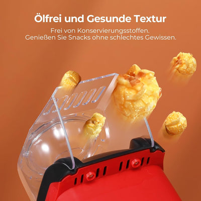 YASHE Popcornmaschine, 1200 W Heißluft Popcorn Maker, Elektrische Popcorn Maschinen, One-Touch-Bedienung, 2 Minuten, Gesund ohne Fett & Öl, Rot