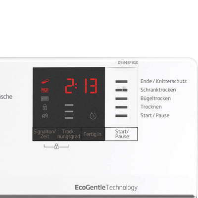 Beko DS843F3G0 b300 Wärmepumpentrockner, Wäschetrockner, Frontlader, 8 kg Beladungskapazität, 15 Programme, Sensortrocknung, Schonprogramm, Multifunktionsdisplay, Säulenfähig, Schontrommel, Weiß