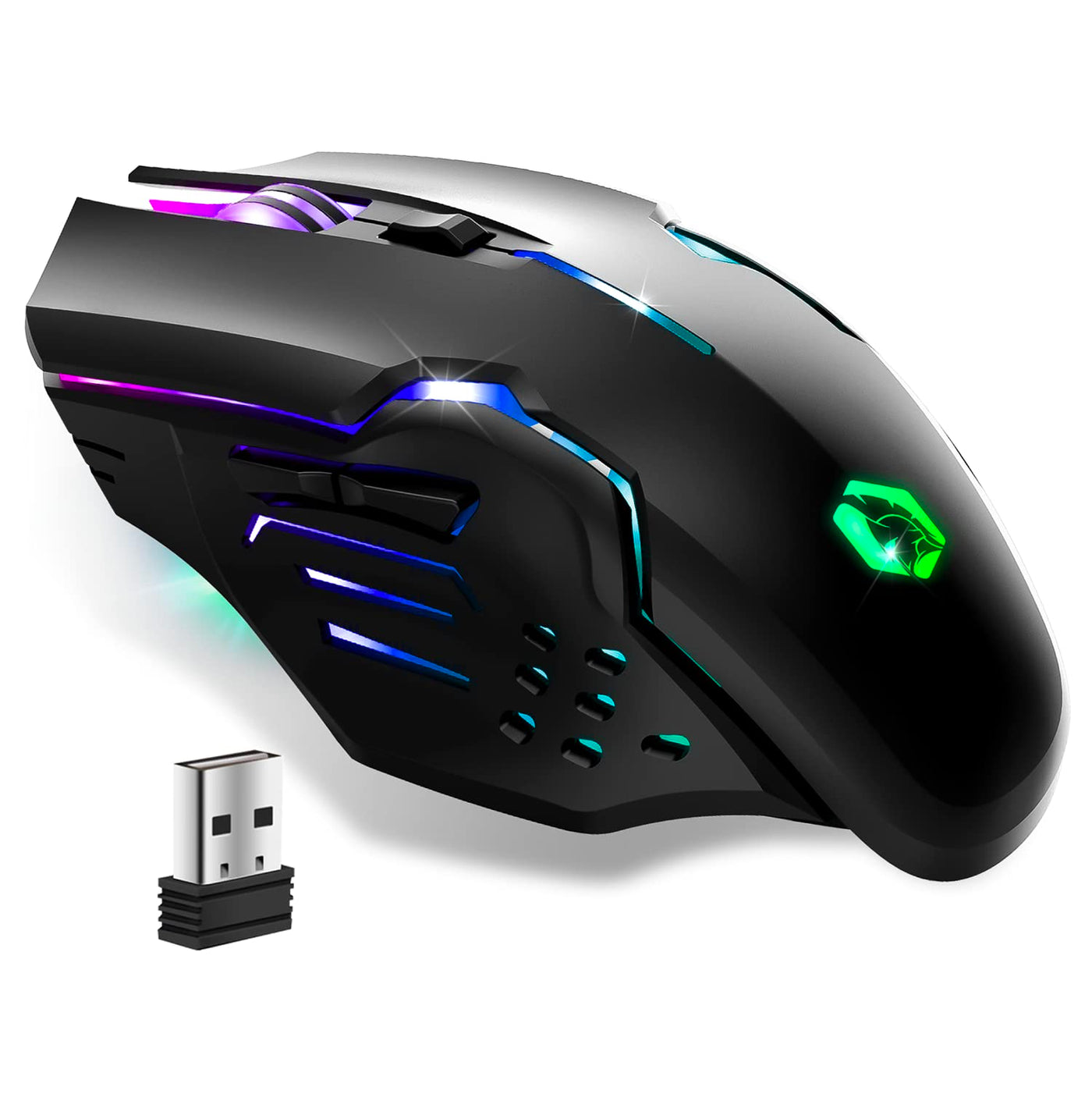 EMPIRE GAMING - RF903 Gaming-Maus, Kabellos 2,4GHz Wireless Wiederaufladbar – LED-Hintergrundbeleuchtung RGB – Ergonomisch – 4800 DPI 500 Hz – PS4,PS5,XboxOne/Series,PC und Mac – Schwarz