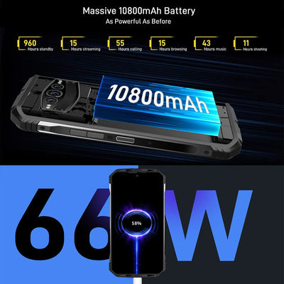 DOOGEE S100 (2023), Helio G99 20GB + 256GB, 10800mAh Akku, Robustes 4G Simlockfreie Handys, 108MP Kamera (20MP Infrarot) + 16MP + 32MP, Android 12 6.58 Zoll, Kabelloses Aufladen NFC Blau