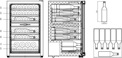 CAVIN Polar Collection 51 - Weinkühlschrank, 37 Flaschen, 2 Temperaturzonen 4-22°C, Holzregalböden, Kompressor, Glastür mit UV-Schutz, schwarzer Weinkühlschrank mit zwei Zonen