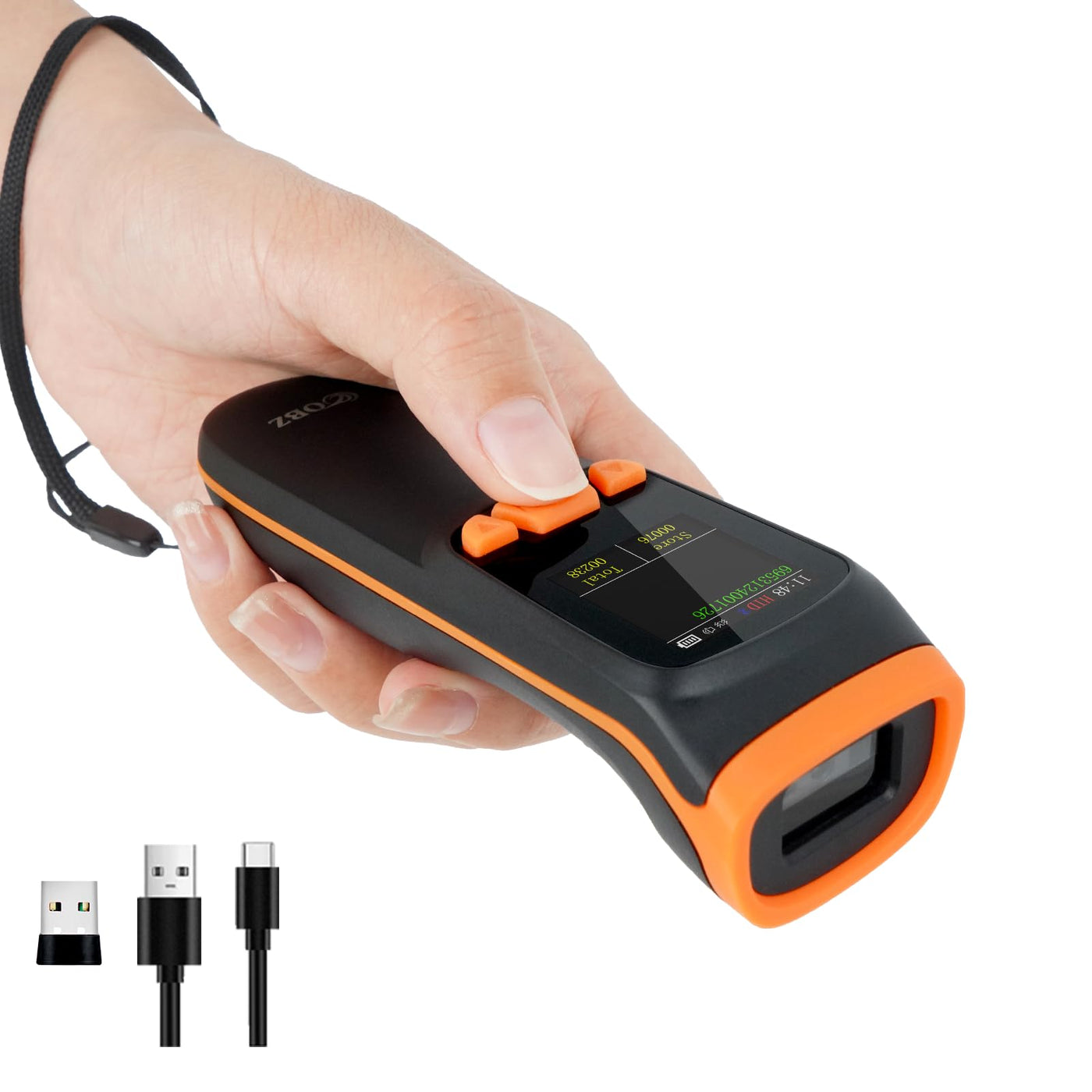 1D 2D Bluetooth Barcode Scanner Kabellos mit Display, OBZ Wireless QR Code Scanner USB mit Bildschirm Barcode-Anzeige Batteriestandsanzeige Tragbarer Handscanner für Tablets PC POS, Windows Mac OS iOS