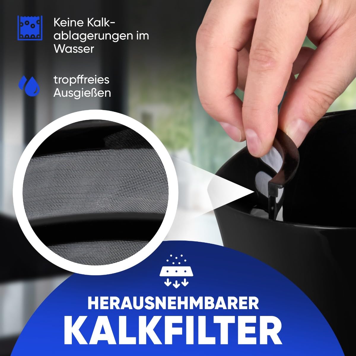 Clatronic® Wasserkocher | Kettle | Wasserkocher 1,7 L mit automatischer & manueller Abschaltung | herausnehmbarer Kalkfilter | max. 2200Watt | Wasserkocher schwarz | WK 3445