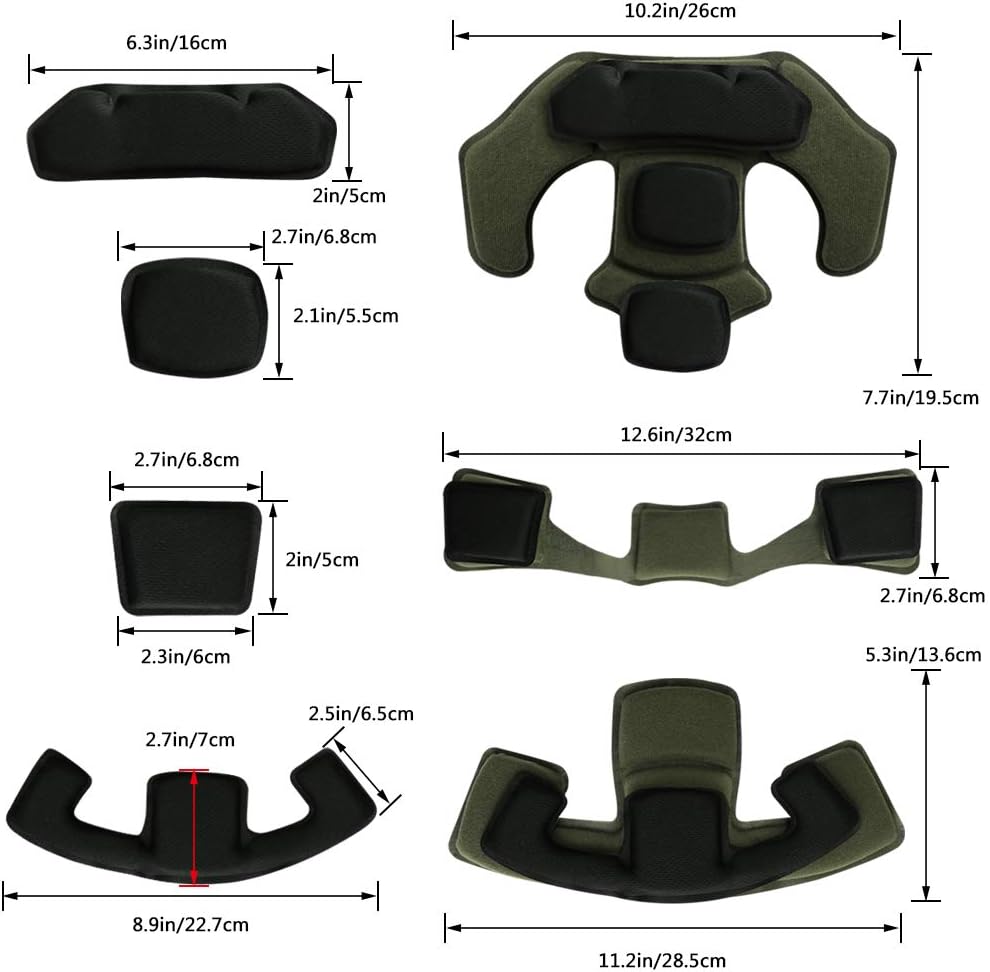 Yzpacc Taktische Helmpolster, universeller Ersatz-EX-Helm, internes Memory-Schaum-Pad, Schutzmatte für ACH Mich FMA EXF-Helm, Schwarz und Grün