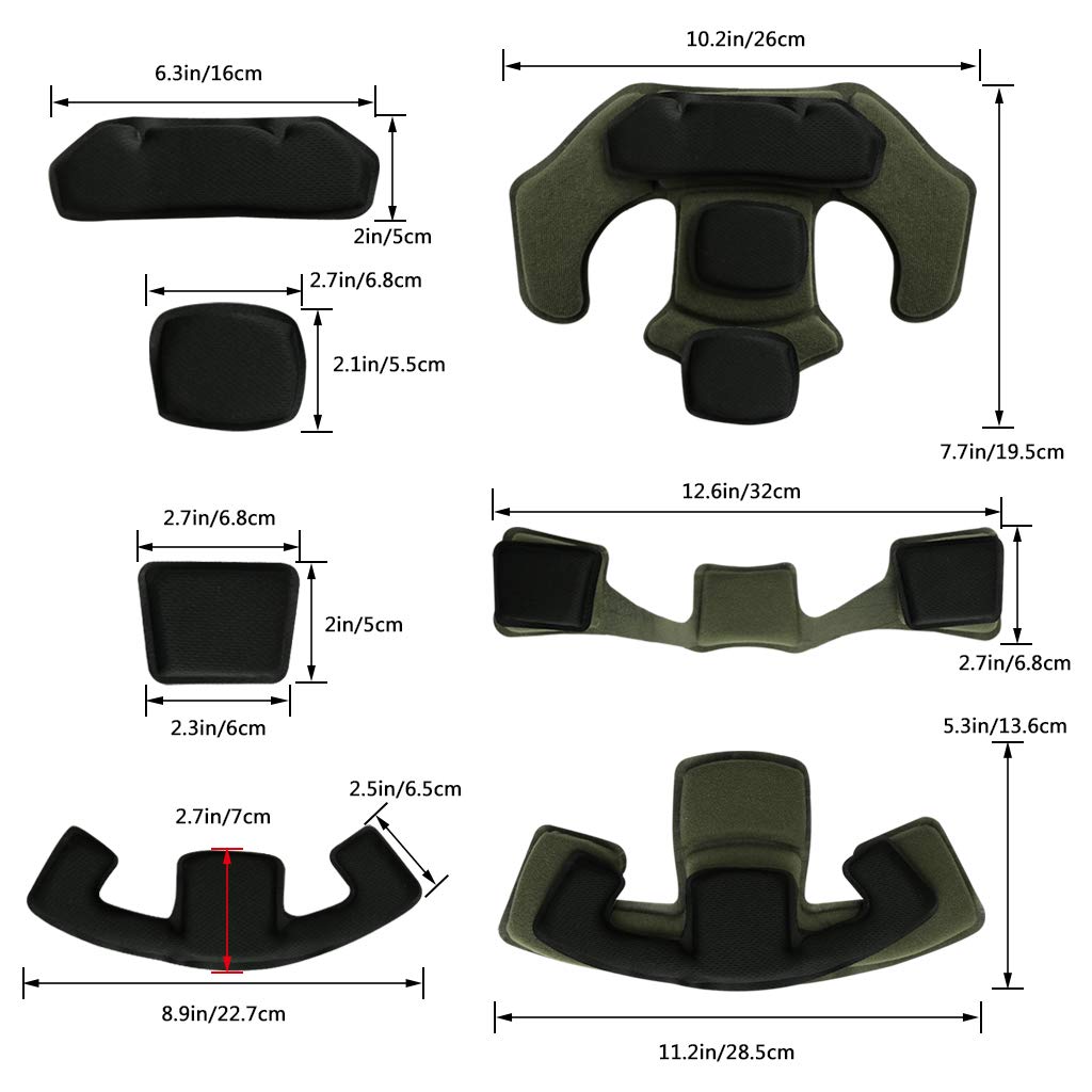 Yzpacc Taktische Helmpolster, universeller Ersatz-EX-Helm, internes Memory-Schaum-Pad, Schutzmatte für ACH Mich FMA EXF-Helm, Schwarz und Grün