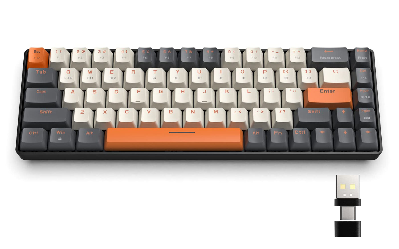 YINDIAO K68 60% Kabellose Mechanische Gaming Tastatur,Bluetooth 5.0/2,4 GHz,Kompakte 68 Tasten Mini Tastatur mit Dual Modus Empfänger,Hot Swap fähig,Stromsparend,Roter Schalter,für PC,Mac (Twilight)