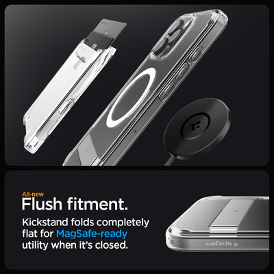 Spigen [All-in-One Ständer für iPhone 16 Pro Hülle Ultra Hybrid S MagFit für MagSafe [Verbesserte Magnestärke] Stoßfest Kratzfest Handyhülle Case -Crystal Clear