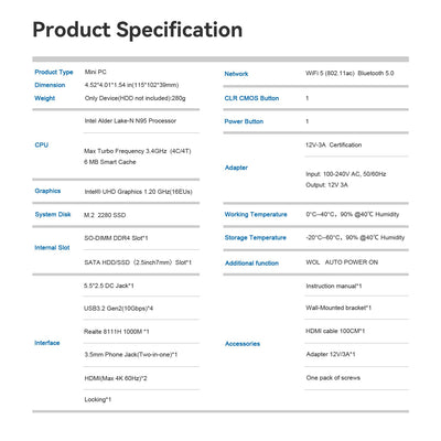 Beelink Mini PC, Mini S12 mit Intel Alder Lake-N N95 (4C/4T, bis 3.4GHz), 8GB DDR4 256GB M.2 2280 SSD, Mini Desktop Computer Unterstützung Dual HDMI 4K UHD, WiFi 5, Bluetooth 5.0, Gigabit Ethernet