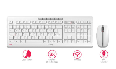 CHERRY STREAM DESKTOP RECHARGE, Kabelloses Tastatur-Maus-Set, Belgisches Layout (AZERTY), 2,4 GHz Funk, Leiser Tastenanschlag, Wiederaufladbar, Weiß-Grau