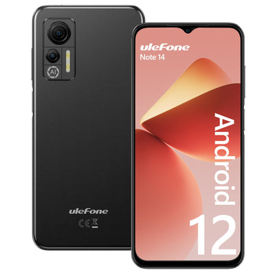 Ulefone Note 14 Handy Ohne Vertrag Günstig, Android 12 7GB+16GB/128GB erweiterbar 6,52 Zoll HD+ 4500mAh Smartphone Ohne Vertrag 8MP+5MP Kamera Dual SIM 4G Handys 3 Karte Slots Face ID GPS - Schwarz