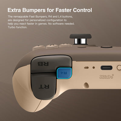 8bitdo Ultimate 2C Wireless Controller für Windows-PC und Android, mit 1000 Hz Abfragerate, Hall-Effekt-Joysticks und Hall-Triggern und Neu Belegbaren L4/R4-Stoßfängern, Turbofunktion (Brownie)