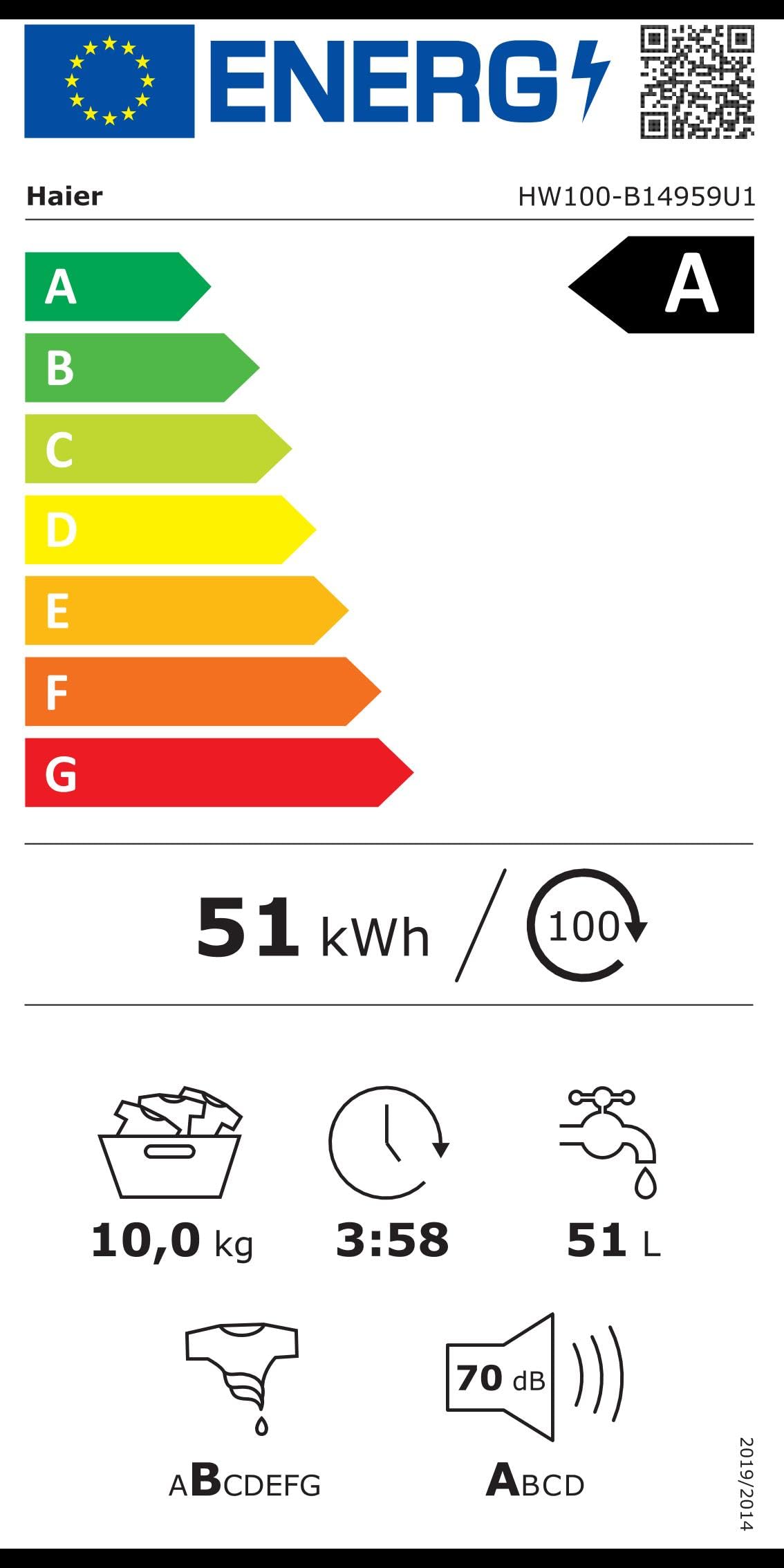 Haier I-PRO SERIE 5 HW100-B14959U1 Waschmaschine / 10 kg / A - beste Effizienz / Direct Motion Motor - absolut leise / Smart Home - Wi-Fi & hOn App / XL-Trommel / Refresh-Dampf-Programm / ABT