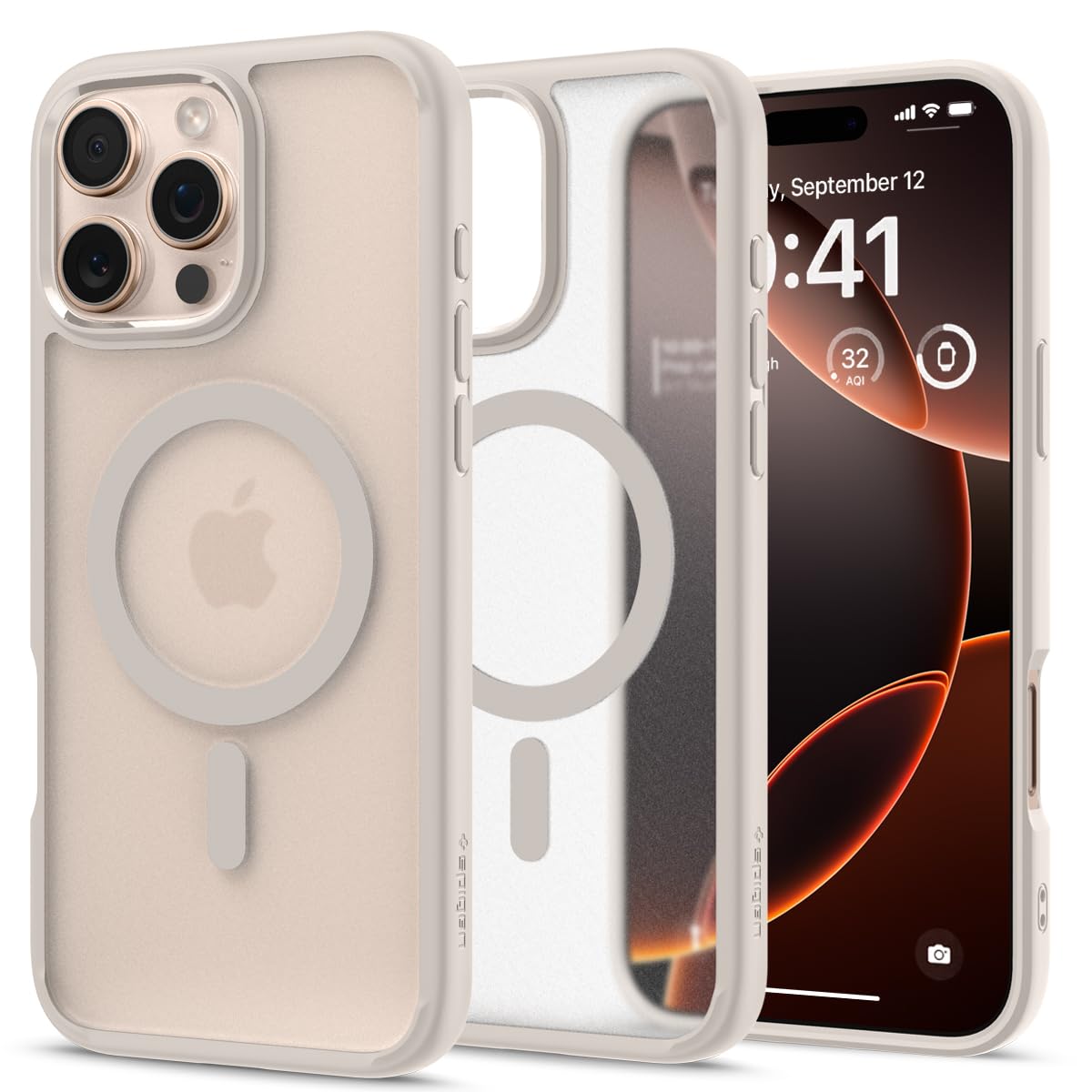 Spigen für iPhone 16 Pro Hülle [Anti-Yellowing] Ultra Hybrid MagFit Case Handyhülle Transparent Dünn Slim Kompatibel mit MagSafe -Frost Natural Titanium