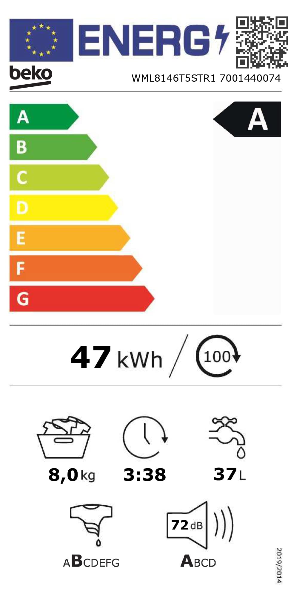 Beko WML8146T5STR1 Waschvollautomat 8kg Bluetooth-Steuerung AddXtra Nachlegefunktion White