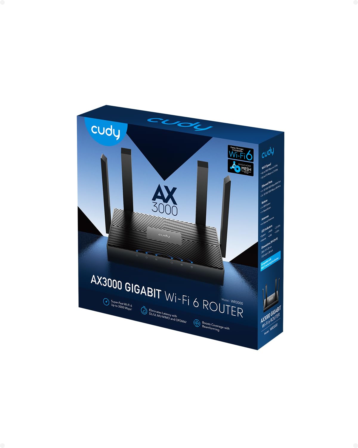 Cudy WR3000 AX3000 Dual Band Wi-Fi 6 Maschen-Router, 160MHz, Mu-Mimo, Ofdma, WireGuard, OpenVPN, Wpa3