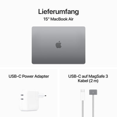 Apple 2024 15" MacBook Air Laptop mit M3 Chip: 15,3" Liquid Retina Display, 16 GB gemeinsamer Arbeitsspeicher, 512 GB SSD Speicher, beleuchtete Tastatur, 1080p FaceTime HD Kamera, Touch ID, Space Grau