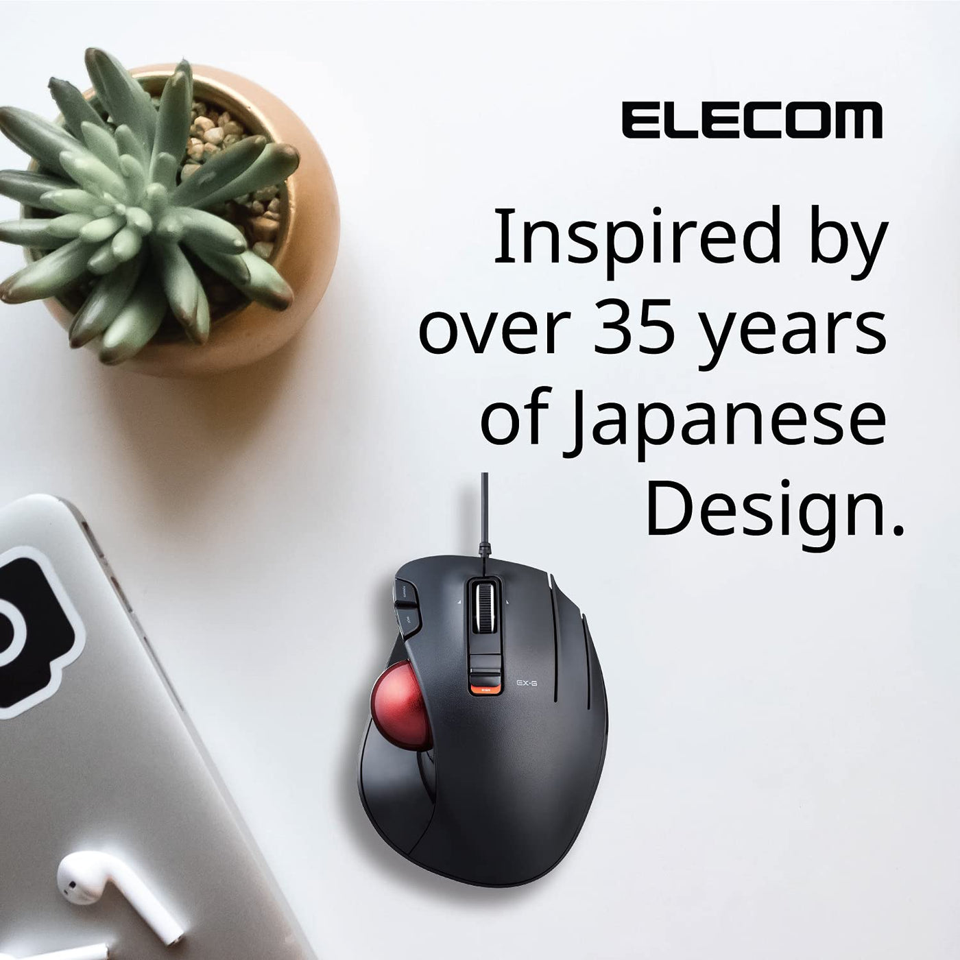 ELECOM EX-G Trackball-Maus, kabelgebunden, Daumensteuerung, ergonomisches Design, 5-Tasten-Funktion mit reibungslosem Tracking, ergonomisches Design, optischer Gaming-Sensor, glatter roter Ball,