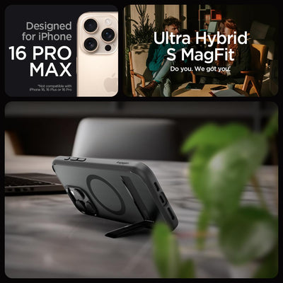 Spigen [All-in-One Ständer für iPhone 16 Pro Max Hülle Ultra Hybrid S MagFit für MagSafe [Verbesserte Magnestärke] Stoßfest Kratzfest Handyhülle Case -Frost Black