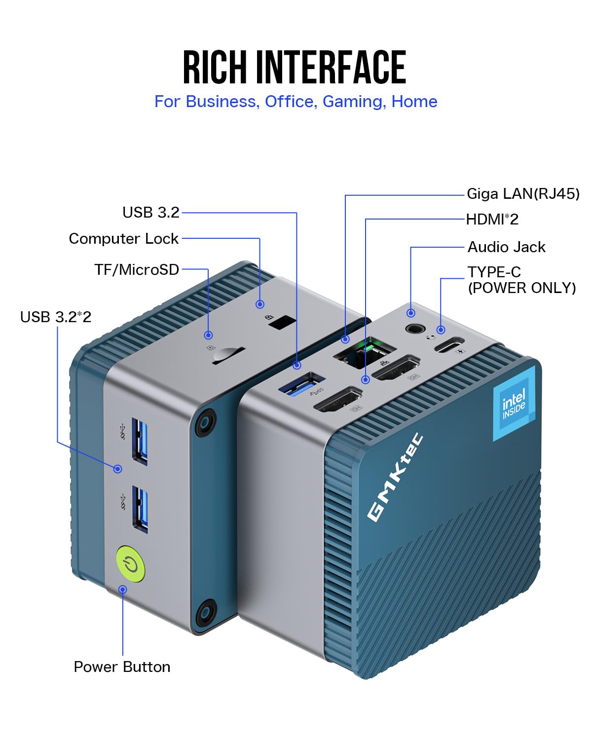 GMKtec Mini-PC N97, G5 Micro-Desktop-Computer, Intel Alder Lake N97 der 12. Generation (bis zu 3,60 GHz), 12 GB DDR5, 256 GB großes Laufwerk für Unternehmen, Schule