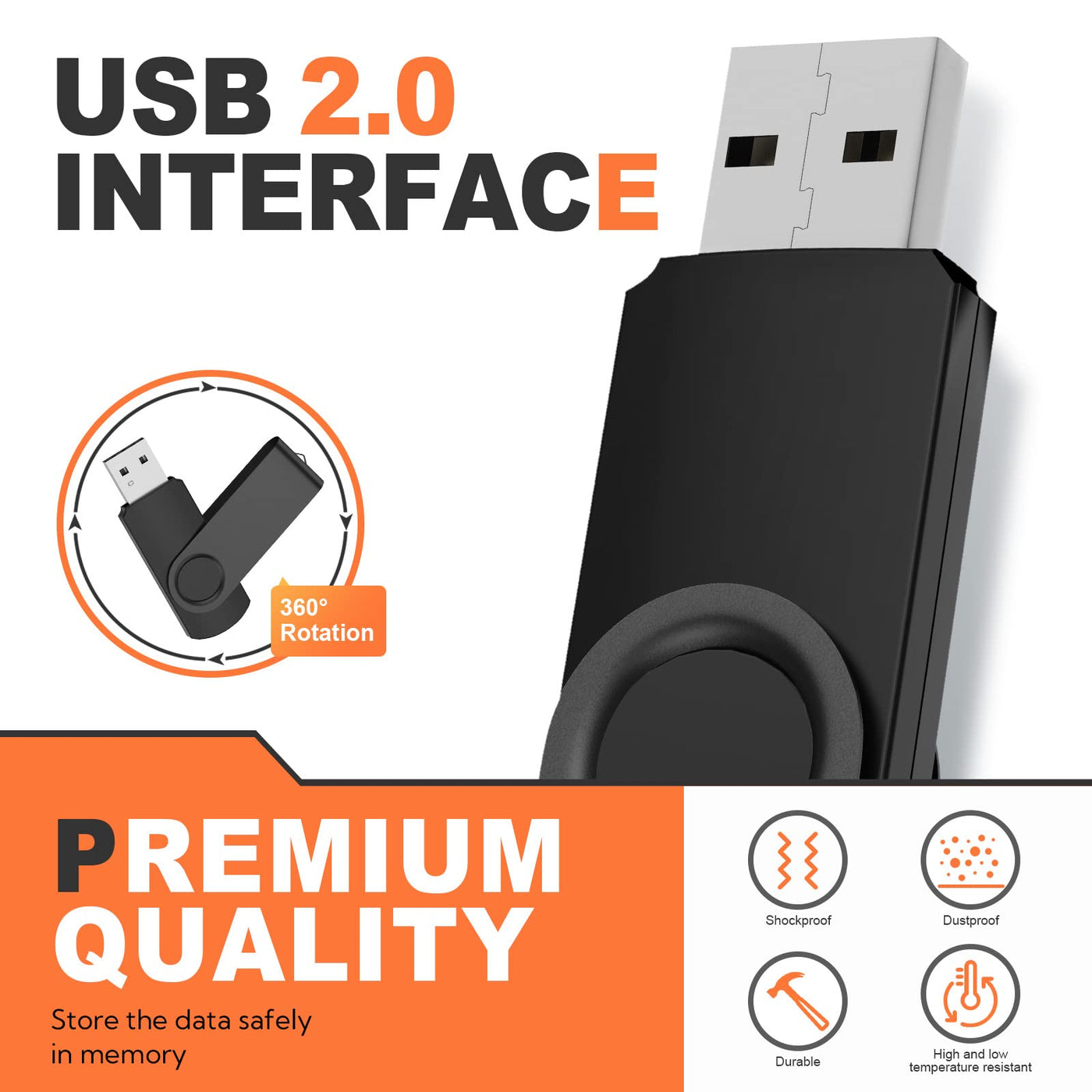 64GB USB Sticks Speicherstick Uflatek Memory Stick 10 Stück USB 2.0 Schwarz Flash Drive Swivel Flash Laufwerk Metall Thumb Drive Externer Datenstick mit Lanyard