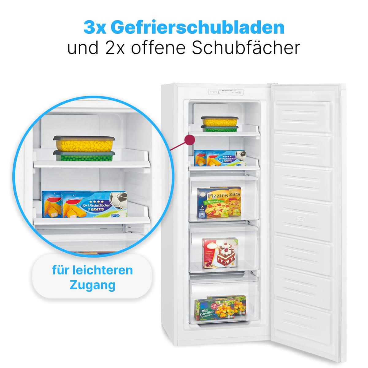 Bomann® Gefrierschrank Nofrost freistehender Tiefkühlschrank 161 L | Total No Frost - nie wieder abtauen - Schnellgefrierfunktion u. MultiAirflow-System | Türanschlag wechselbar | GS 7343 weiß