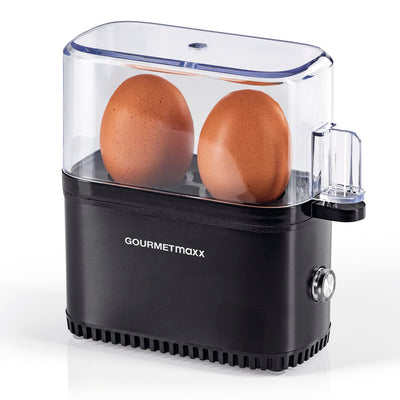 GOURMETmaxx Design Eierkocher für 2 Eier | kompakter Egg Boiler | Egg Cooker mit Eierstecher, Messbecher & Signalton | 3 Härtegrade | leichte Reinigung & spülmaschinenfeste Teile