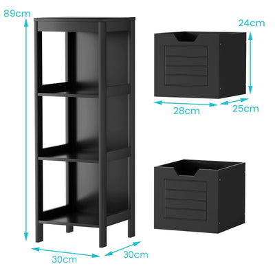 COSTWAY Badkommode mit 2 Schubladen, Badezimmerschrank, Badschrank aus Holz, Badregal für Wohnzimmer Badezimmer, Schwarz, 30 x 30 x 89 cm