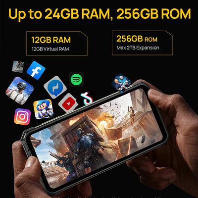 Ulefone Armor 24 24GB+256GB Outdoor Handy ohne Vertrag, Android 13 Outdoor Smartphone ohne Vertrag, 22000mAh 66W, 64MP Nachtsichtkamera IR, 6.78" FHD+, 1000Lumen LED Licht, Dual 4G LTE/NFC/GPS/OTG