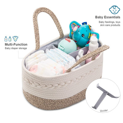 YeaYee Baby Windel Caddy Organizer，Multifunktionale Aufbewahrungsbox für Windeln， mit wechselbaren Fächern, 100% Baumwoll-Leinen, tragbarer Aufbewahrungskorb für Windeln, Babyparty-Geschenk