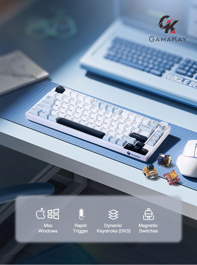 GK GAMAKAY TK75 HE Hall Effect Rapid Trigger Mechanische Tastatur, Magnetschalter Tastatur, Bluetooth/2.4GHz/Wired RGB PBT Tastenkappen Hot-Swap-fähig Gaming Tastatur (Weiß-Phoenix Switch)