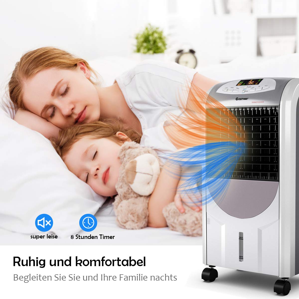 COSTWAY Heizlüfter 2000W, mobile Klimagerät ohne Abluftschlauch, Luftkühler Luftbefeuchter und Luftreiniger 8H Timer / 7L Wassertank / 70°Winkel/Fernbedienung