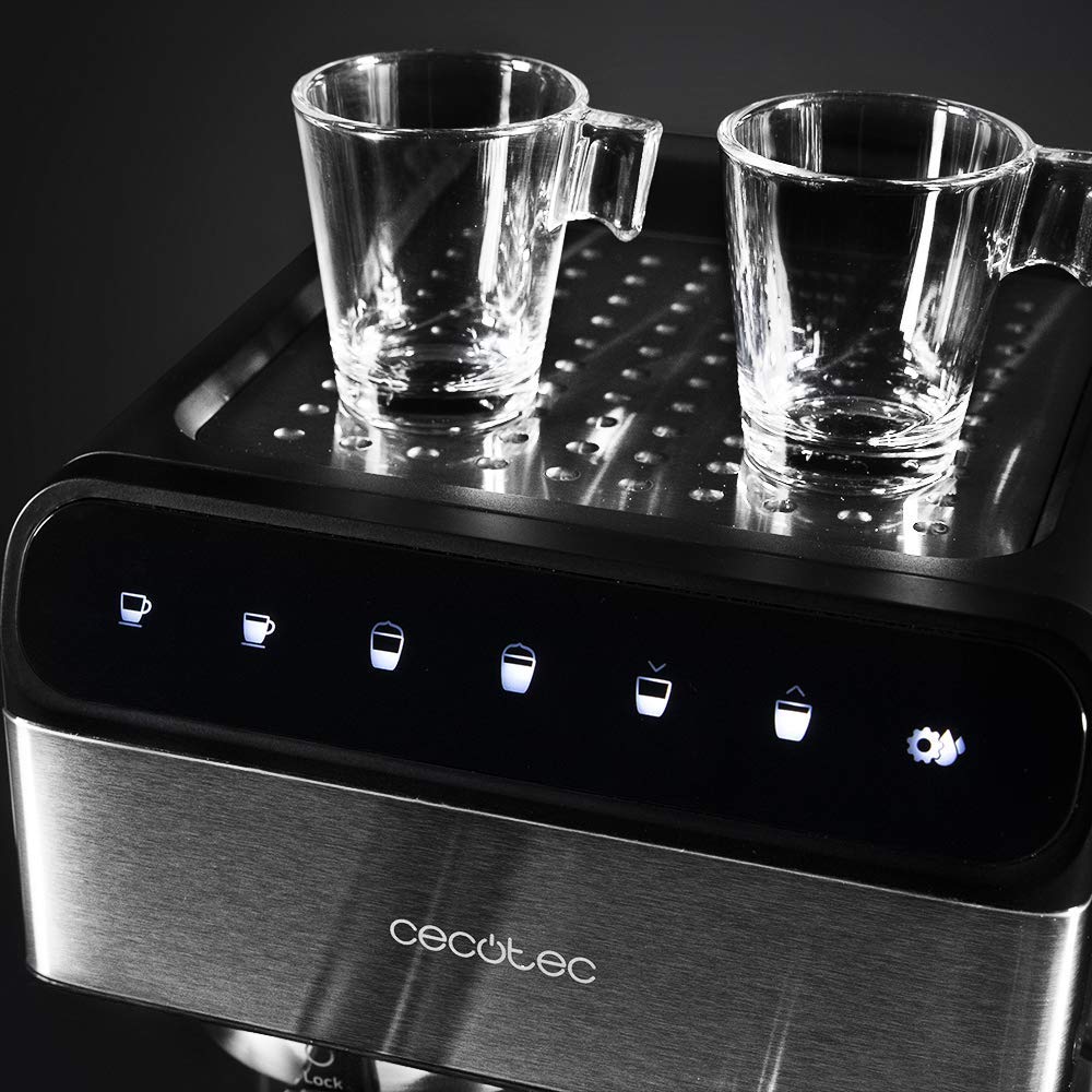 Cecotec Halbautomatische Espressomaschine Power Instant-ccino 20 Touch Serie Nera. 1350 W, 20 Bar Druck, 500 ml Milchtank, Touch-Steuerung, 1,4 Liter Wassertank, Edelstahl-Finish