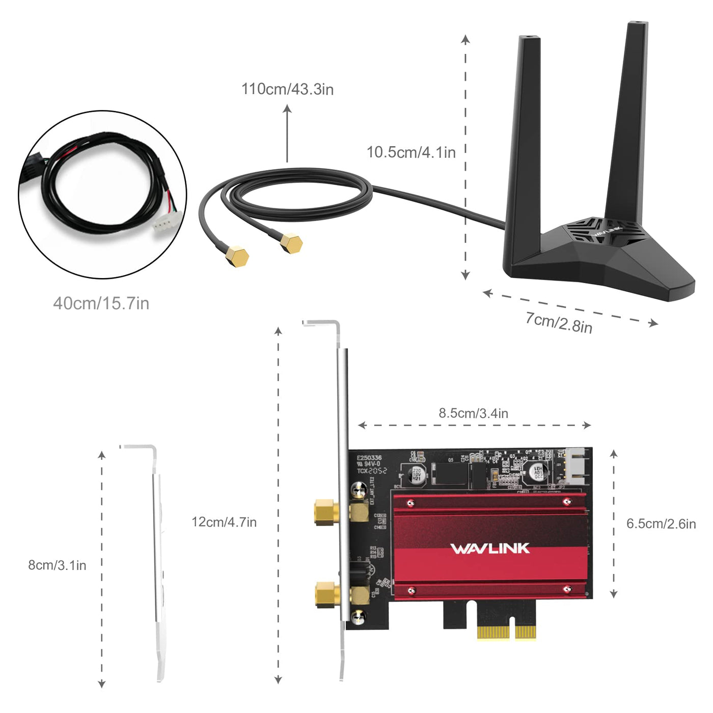 AX5400 WiFi 6E WLAN PCIe Karte für pc mit Bluetooth 5.3, WAVLINK 5378 Mbit/s Tri Band WiFi 6E PCIe WLAN Karte, Intel WiFi 6E-Chip, WPA3, Magnetfußantennen für Windows 11/10 (64 Bit) Desktop-PC