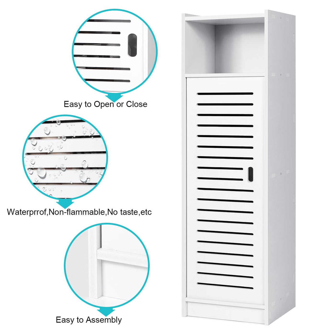 aimu wasserdichte Badezimmerschränke, Badezimmer Aufbewahrungseinheiten mit offenem Aufbewahrungsregal, freistehende Bodenschränke, Eck-Organizer für Schlafzimmer, Küche, Flur, 80x20x24 cm,weiß.