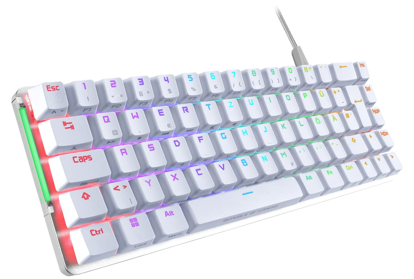 ASUS ROG Falchion Ace WHT RGB Gaming Tastatur (Deutsches Layout, 65% Formfaktor, Touch-Panel, mechanische ROG NX Red Switches, 2X USB-C Anschlüsse, ergonomisch, Aura Sync, Tastaturabdeckung, weiß)