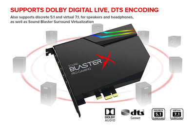 Creative Sound BlasterX AE-5 Plus SABRE32 Hochauflösende PCI-e-Gaming-Soundkarte und DAC mit 32-Bit / 384 kHz, Dolby Digital und DTS mit bis zu 122 dB Rauschabstand, RGB-Aurora-Beleuchtungssystem