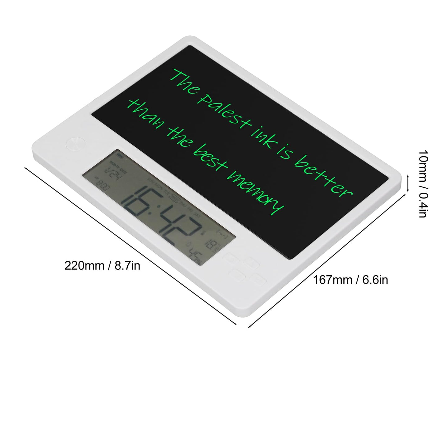 Elektronischer Desktop-Kalender, Wiederaufladbarer Notizblock Zum Schreiben mit Digitaluhr, Datum, Uhrzeit, Woche, Innentemperaturanzeige, 8,7-Zoll-Zeichenblock für das Büro