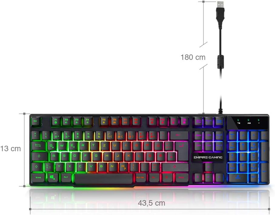 EMPIRE GAMING - PC Tastatur - K300 QWERTZ– 105 halbmechanische Tasten, Davon 19 Anti-Ghosting-Tasten, 12 Multimedia-Shortcuts, LED-RGB-Rückbeleuchtung