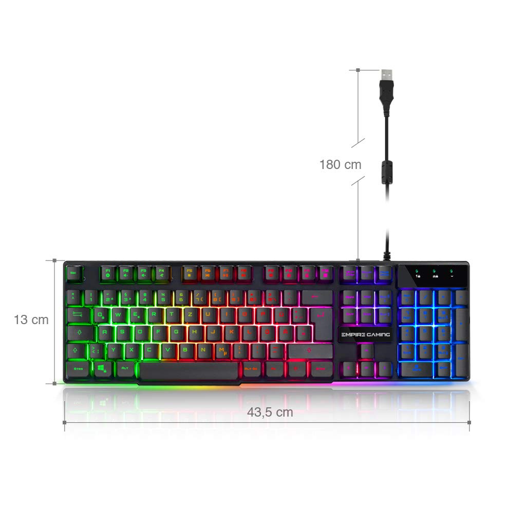 EMPIRE GAMING - PC Tastatur - K300 QWERTZ– 105 halbmechanische Tasten, Davon 19 Anti-Ghosting-Tasten, 12 Multimedia-Shortcuts, LED-RGB-Rückbeleuchtung