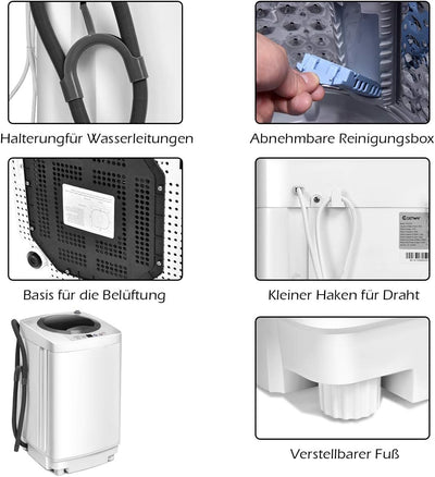 COSTWAY Mini Waschmaschine 3,5KG, Waschvollautomat mit Schleuder, 6 Programme, Toplader Waschmaschine inkl. Pumpe, 240W Waschmaschine klein für Appartement, Wohnmobil & Camping