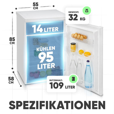 Bomann® Kühlschrank mit Gefrierfach klein | Kühlschrank 2 Ablagen | leise | mit 4-Sterne Gefrierfach | Kühlschrank klein mit Obst- und Gemüsefach | Türanschlag wechselbar | KS 7251 weiß